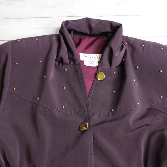 Leon James Vintage Women's Jacket Size S Petite Purple Studded Cinch Waist - Picture 4 of 7
